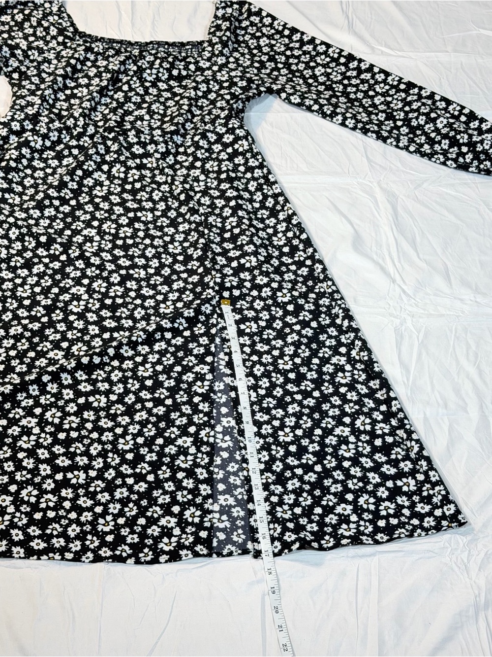 SHEIN Black White Floral Square Neck Midi Dress Bishop Long Sleeve Size 1X - Picture 4 of 8